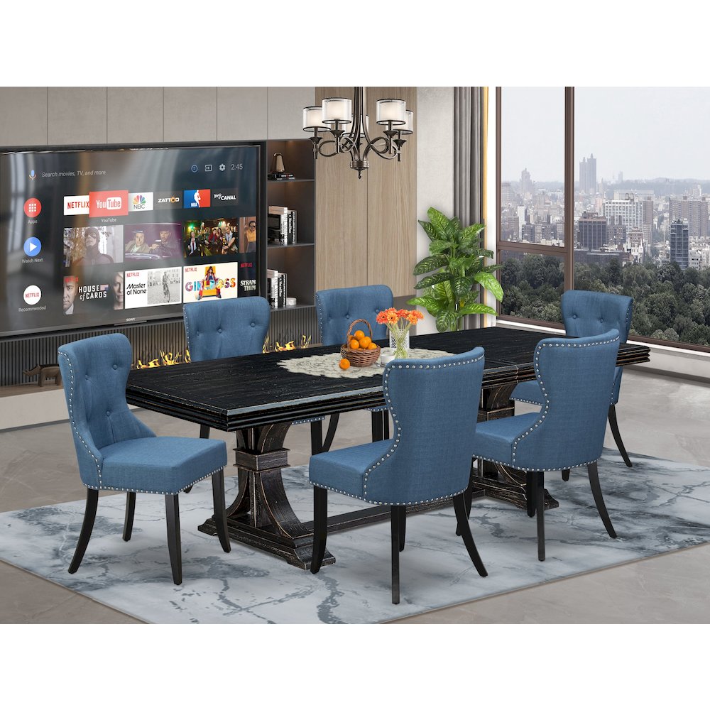 7 piece Kitchen Dining Table Set of a Dining Table and 6 Parsons Chairs. Picture 5
