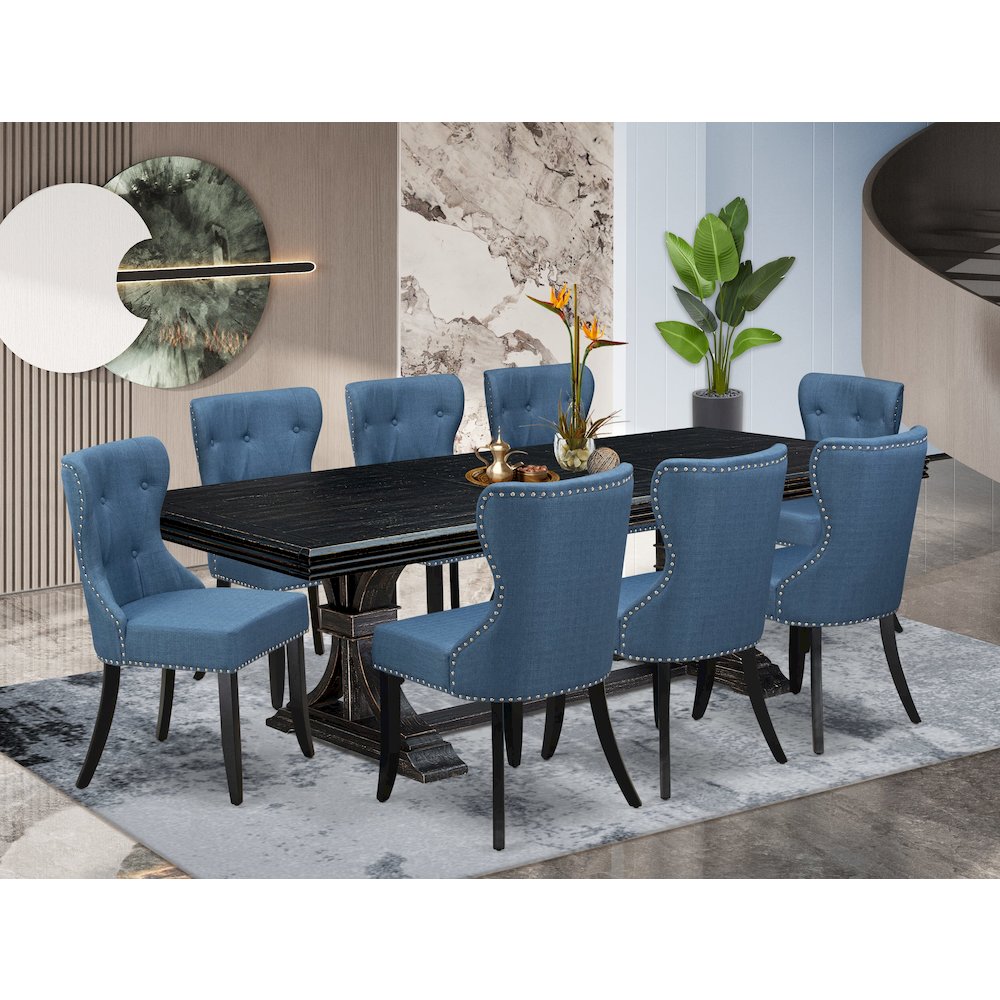 9 piece Dining Table Set of a Kitchen Table and 8 Mid Century Modern Chairs. Picture 5