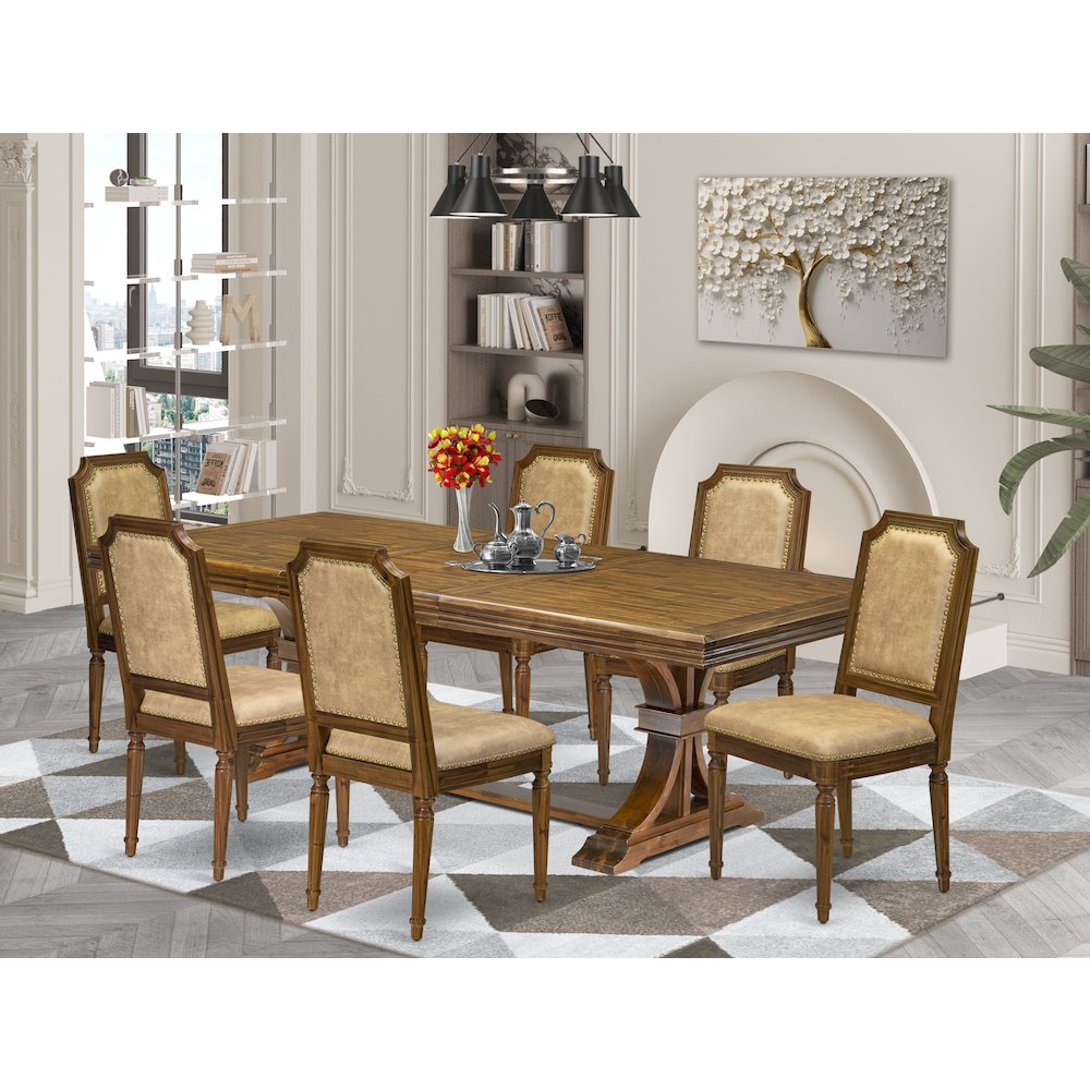 7 piece Dining Table Set conists of a Kitchen Table and 6 Dining room Chairs. Picture 5