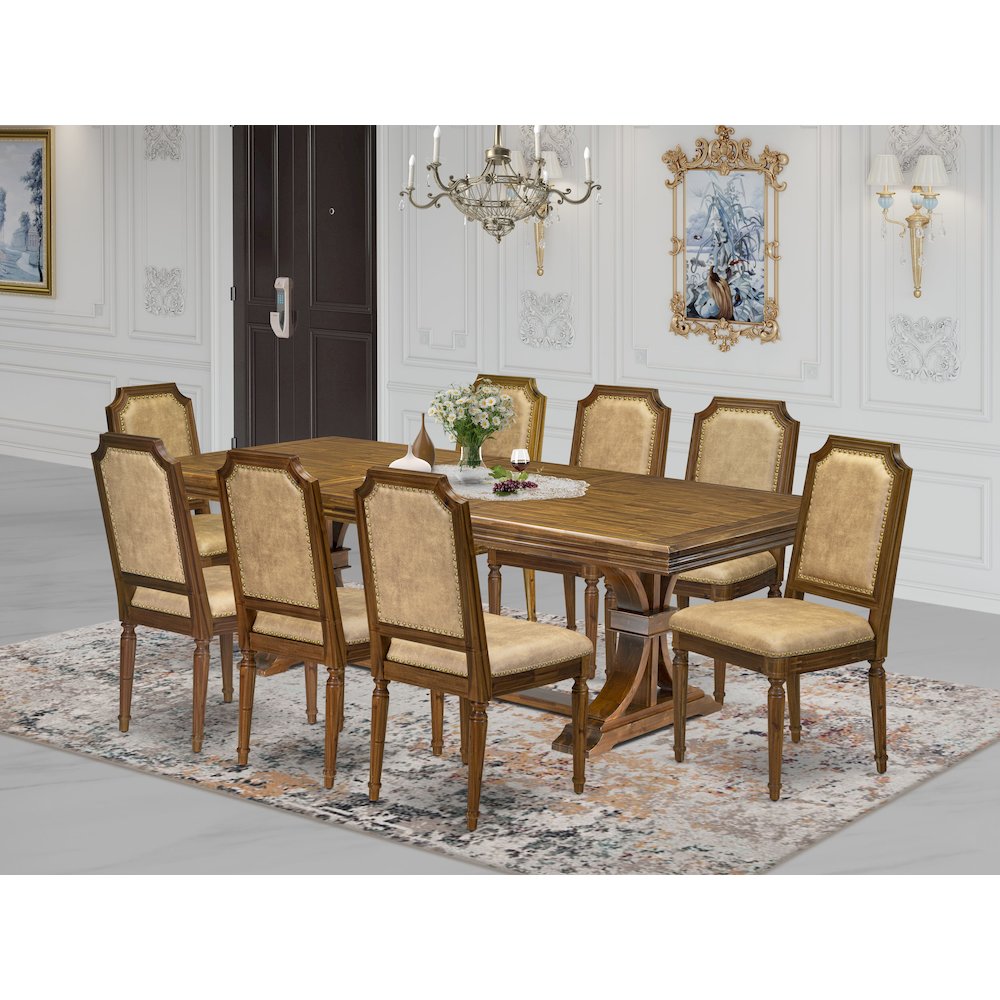 9 piece Kitchen Table Set includes a Dining Table and 8 Dark Grey Dinner Chairs. Picture 5
