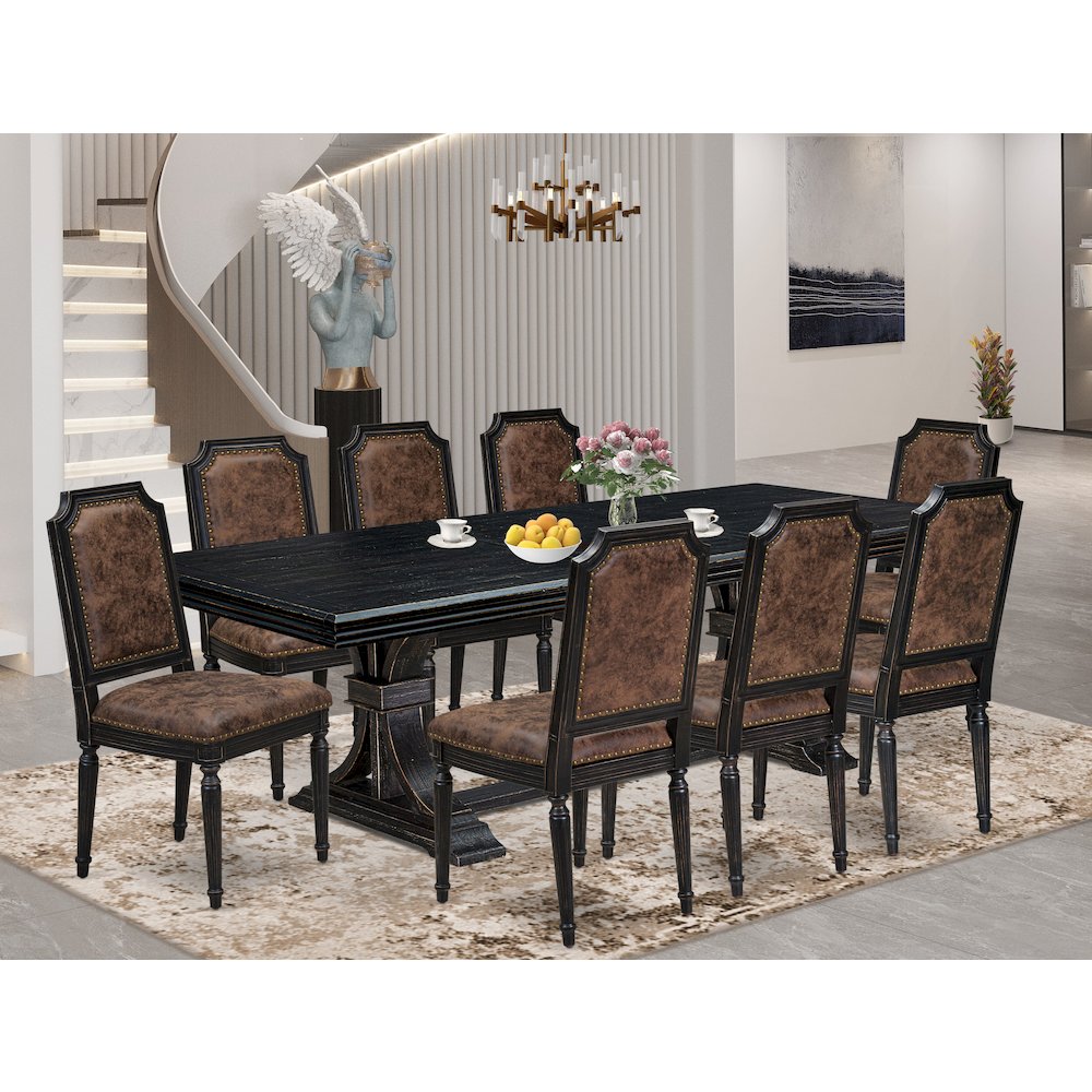 9 piece Dining Room Set includes a Kitchen Table and 8 PU Leather Dining Chairs. Picture 5