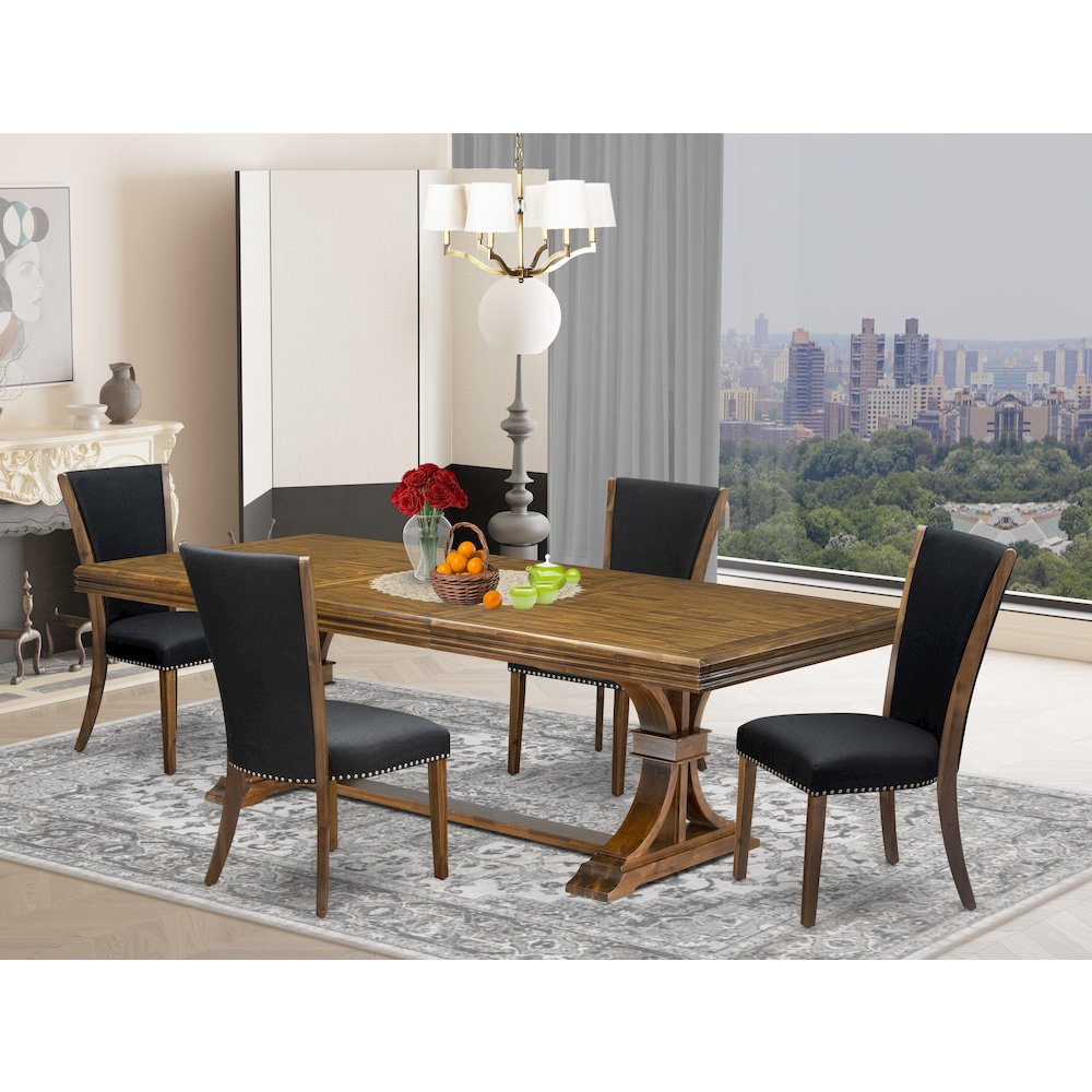 5 piece Kitchen Table Set of a Dining Table and 4 Linen Fabric Kitchen Chairs. Picture 5
