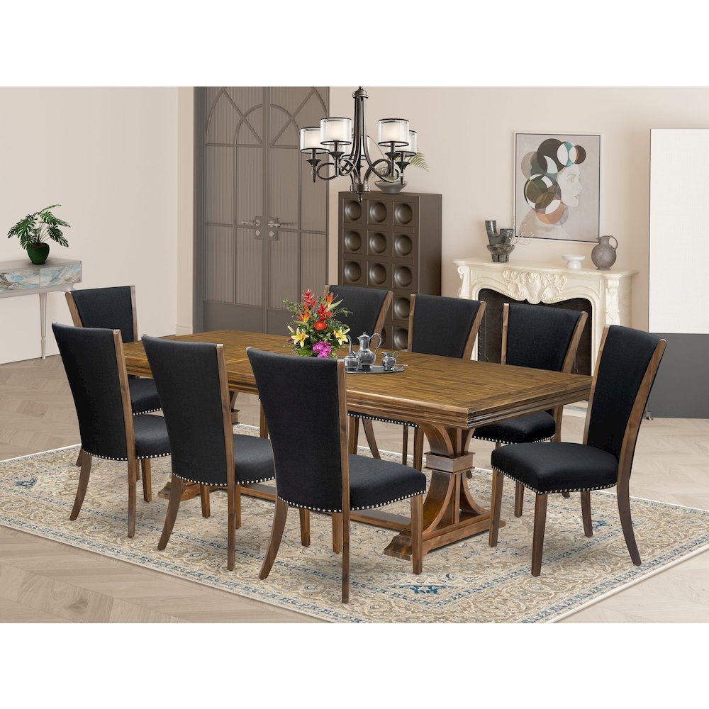 9 piece Dining Room Set of a Kitchen Table and 8 Linen Fabric Dining Chairs. Picture 5