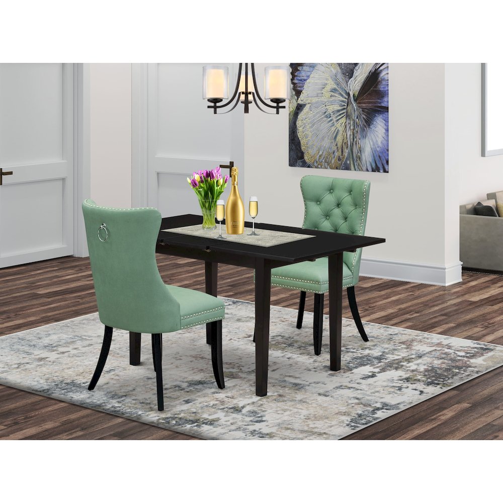 3 Piece Kitchen Table Set Contains a Rectangle Dining Table with Butterfly Leaf. Picture 2