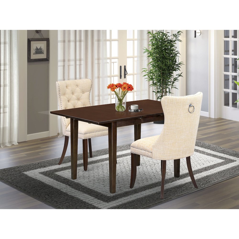 3 Piece Dining Table Set Contains a Rectangle Kitchen Table with Butterfly Leaf. Picture 2