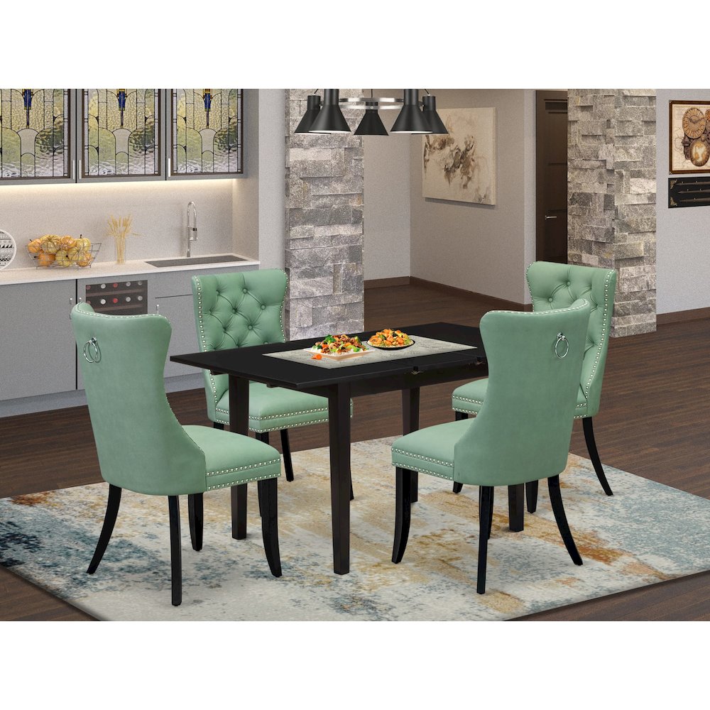 5 Piece Dining Set Consists of a Rectangle Wooden Table with Butterfly Leaf. Picture 2