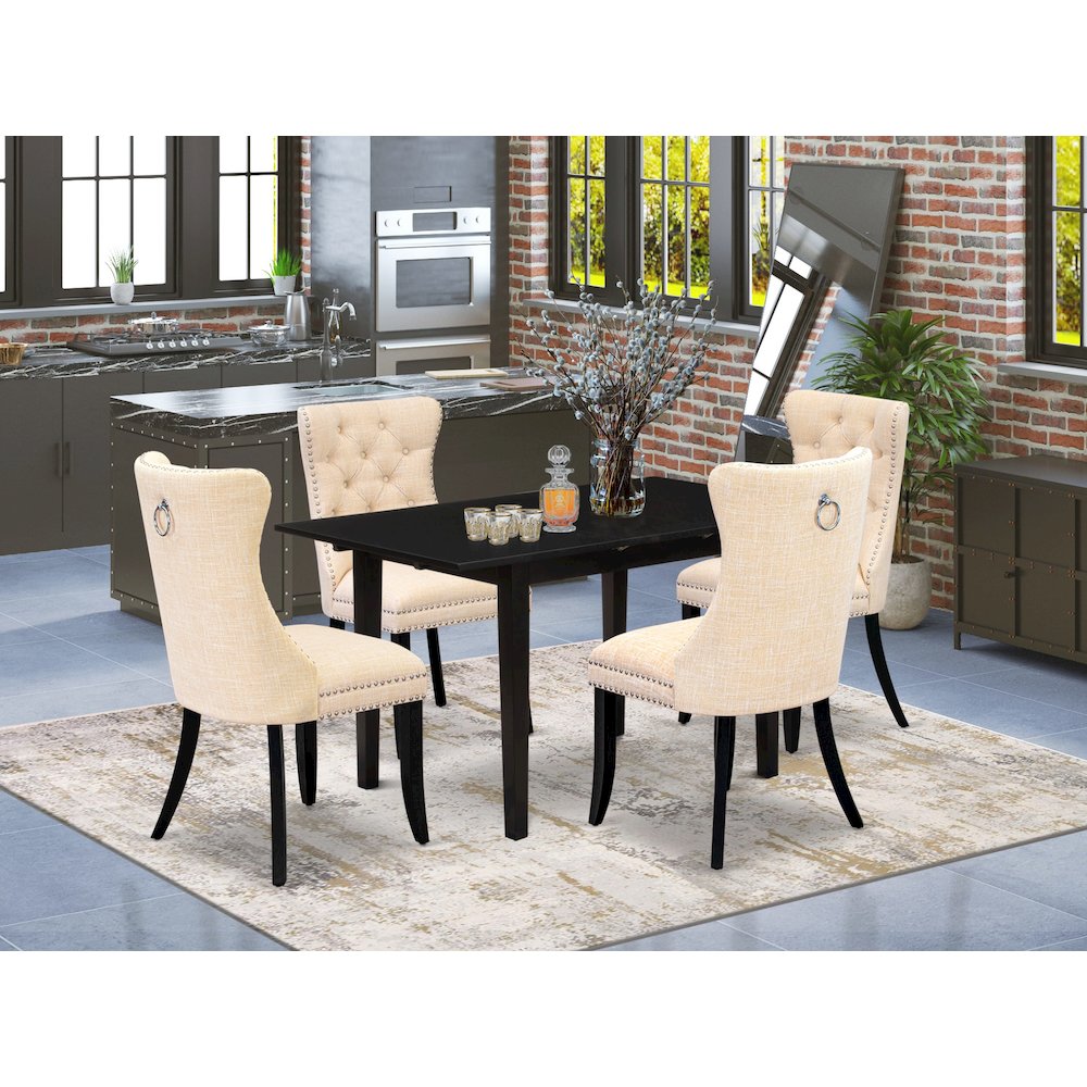 5 Piece Dining Set Contains a Rectangle Wooden Table with Butterfly Leaf. Picture 2