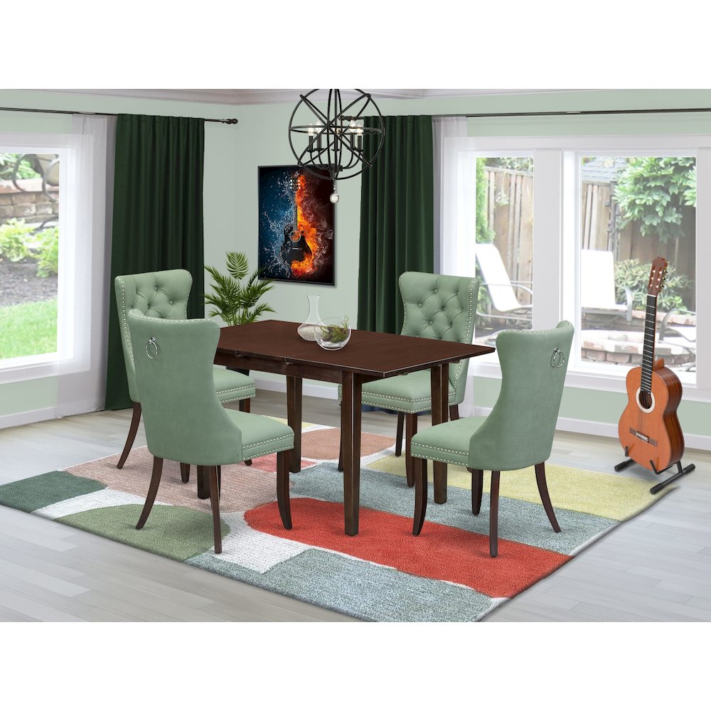 5 Piece Dining Set Consists of a Rectangle Wooden Table with Butterfly Leaf. Picture 2