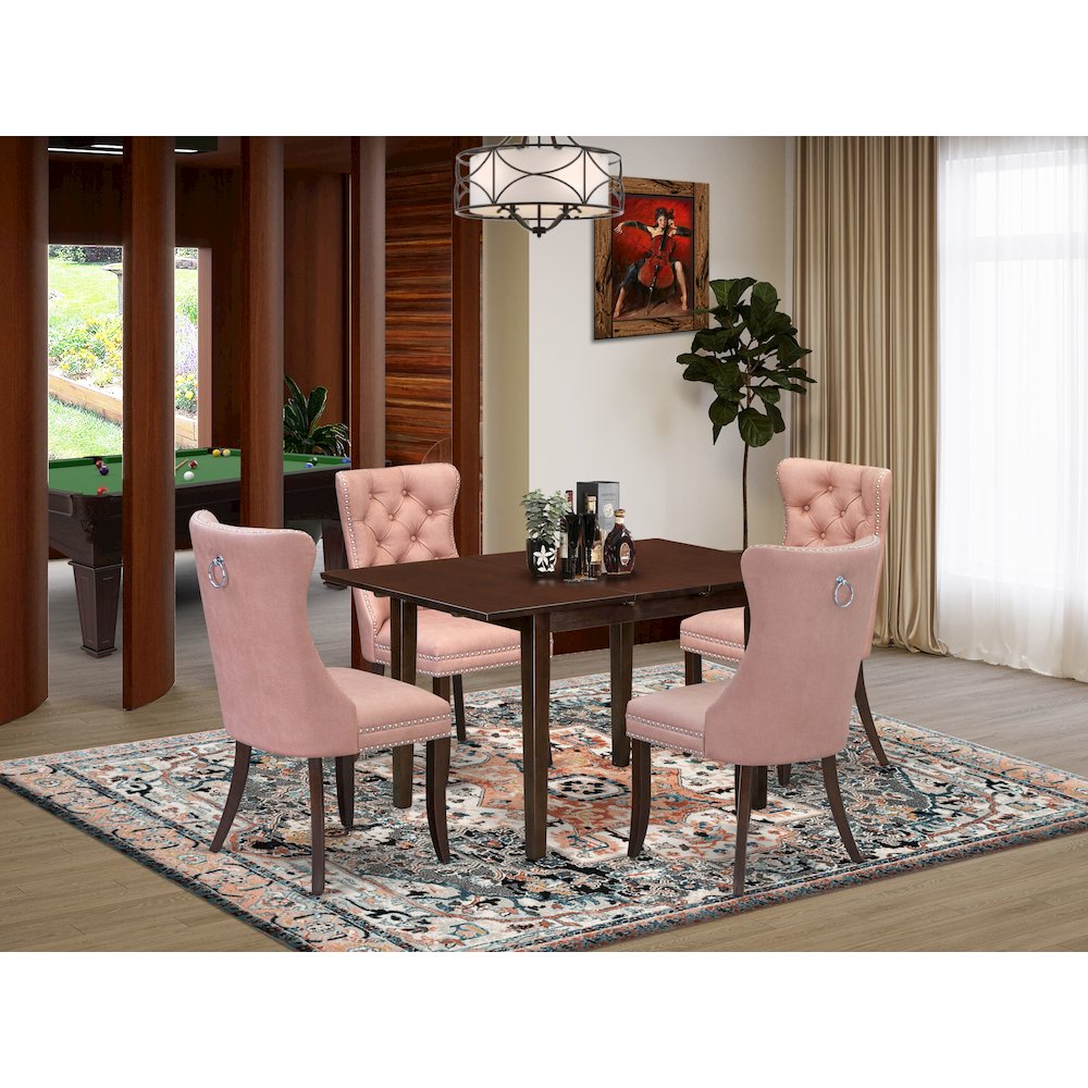 5 Piece Dining Set Consists of a Rectangle Wooden Table with Butterfly Leaf. Picture 2