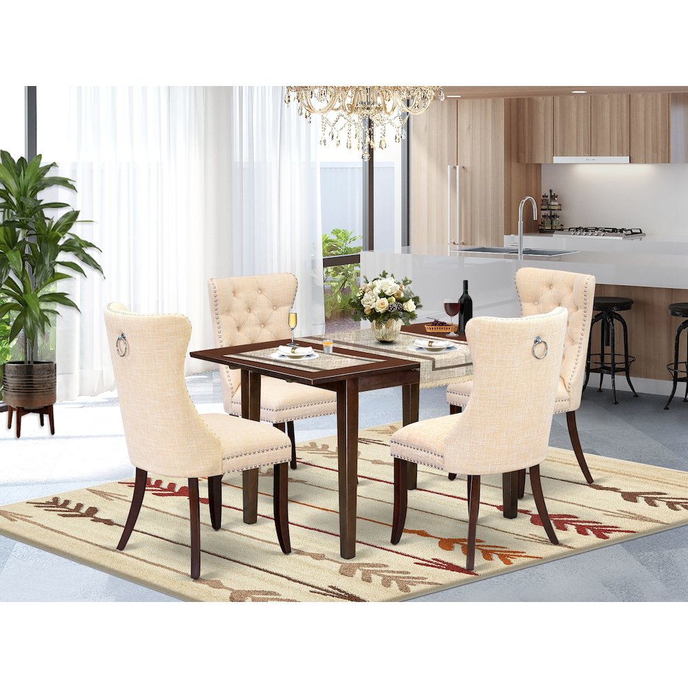 5 Piece Dining Set Consists of a Rectangle Wooden Table with Butterfly Leaf. Picture 2