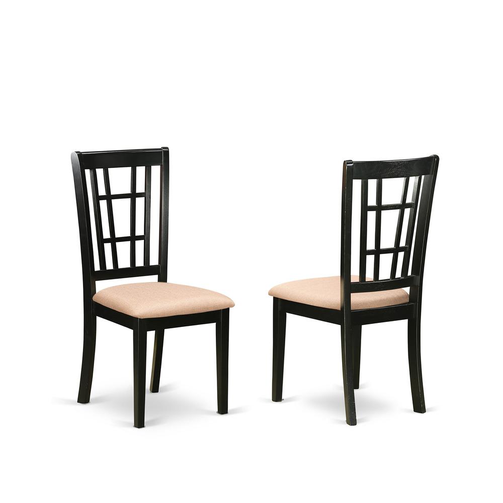 ANNI5-BLK-C 5 Pc Dining Table with 4 Linen Chairs in Black and Cherry. Picture 4