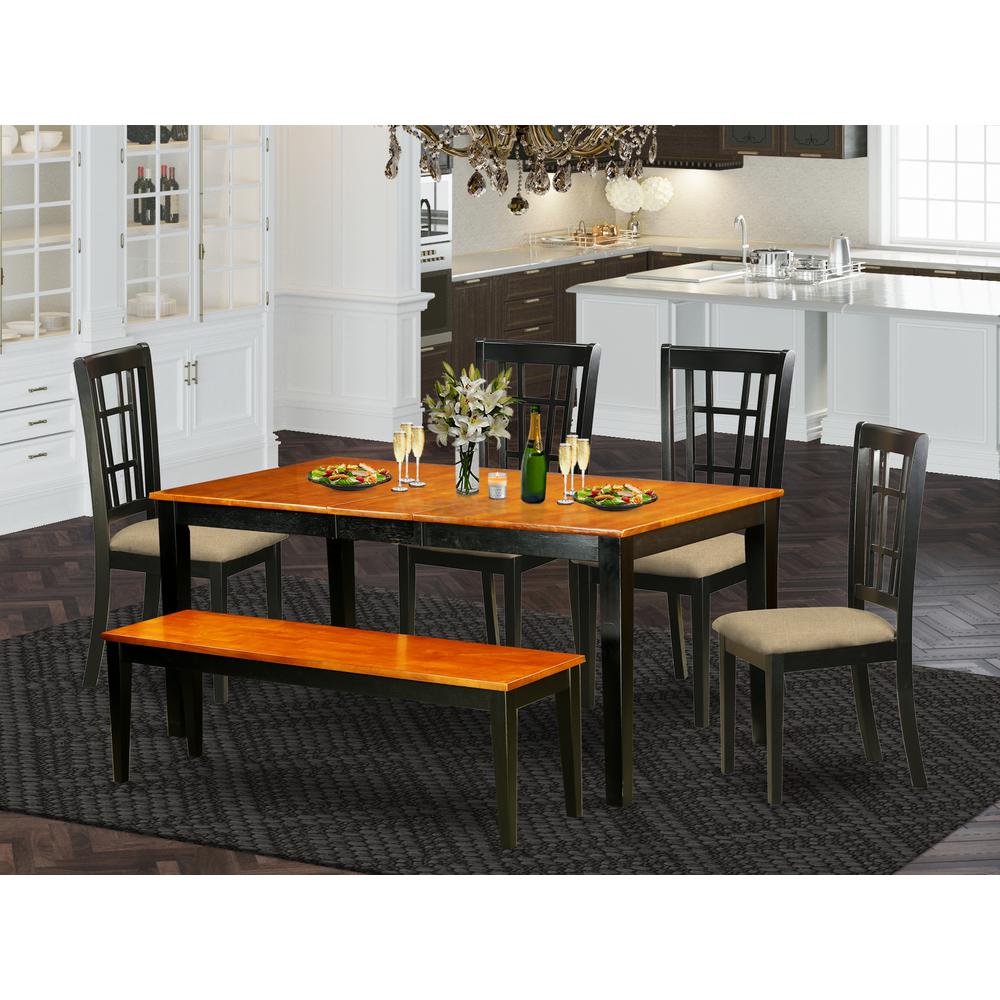 NICO6-BLK-C 6 PC Kitchen Table set-Dining Table and 4 Dining Chairs plus a bench in Black. Picture 2