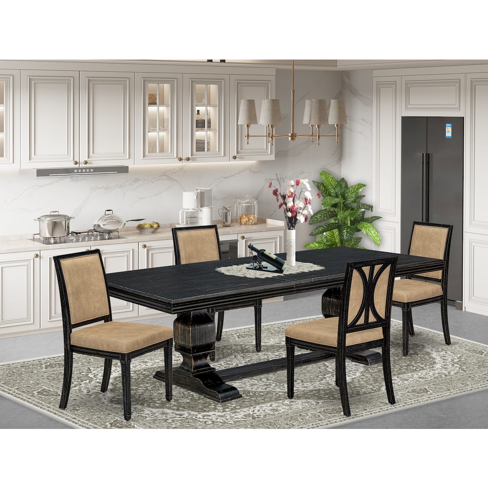 5 piece Kitchen Table Set of a Modern Dining Table and 4 Dark Grey Dinner Chairs. Picture 5