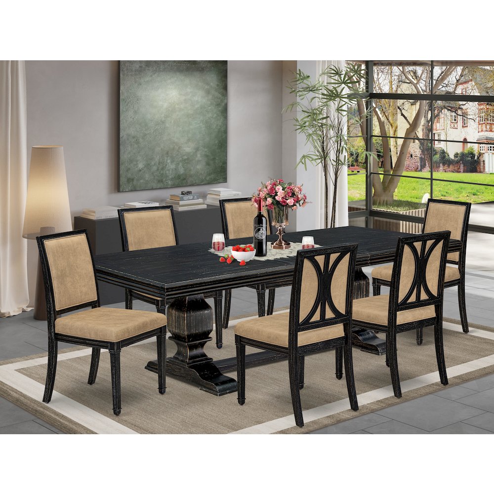 7 piece Modern Dining Table Set a Dining Table and 6 Dark Grey Kitchen Chairs. Picture 5