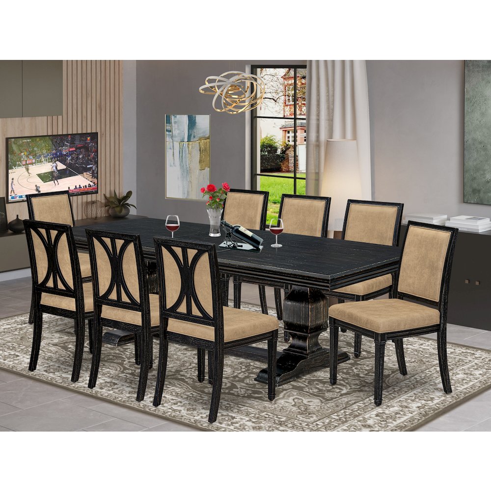 9 piece Dining Table Set of a Dining Table and 8 Dark Grey Kitchen Chairs. Picture 5