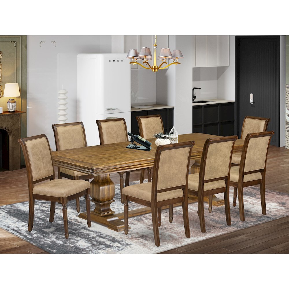9 piece Dining Table Set a Kitchen Table and 8 Dark Grey Dining Room Chairs. Picture 5