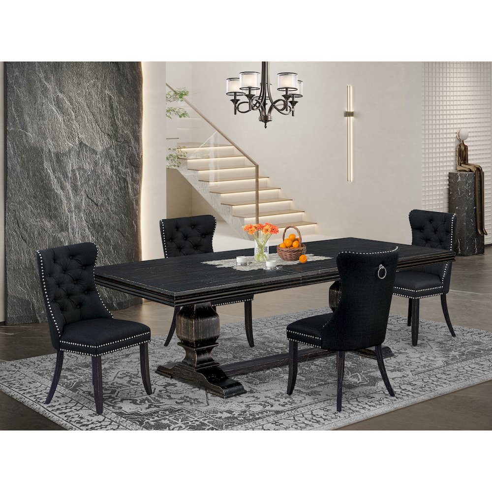 5 piece modern dining set of a dining table and 4 Linen Fabric padded Chairs. Picture 5