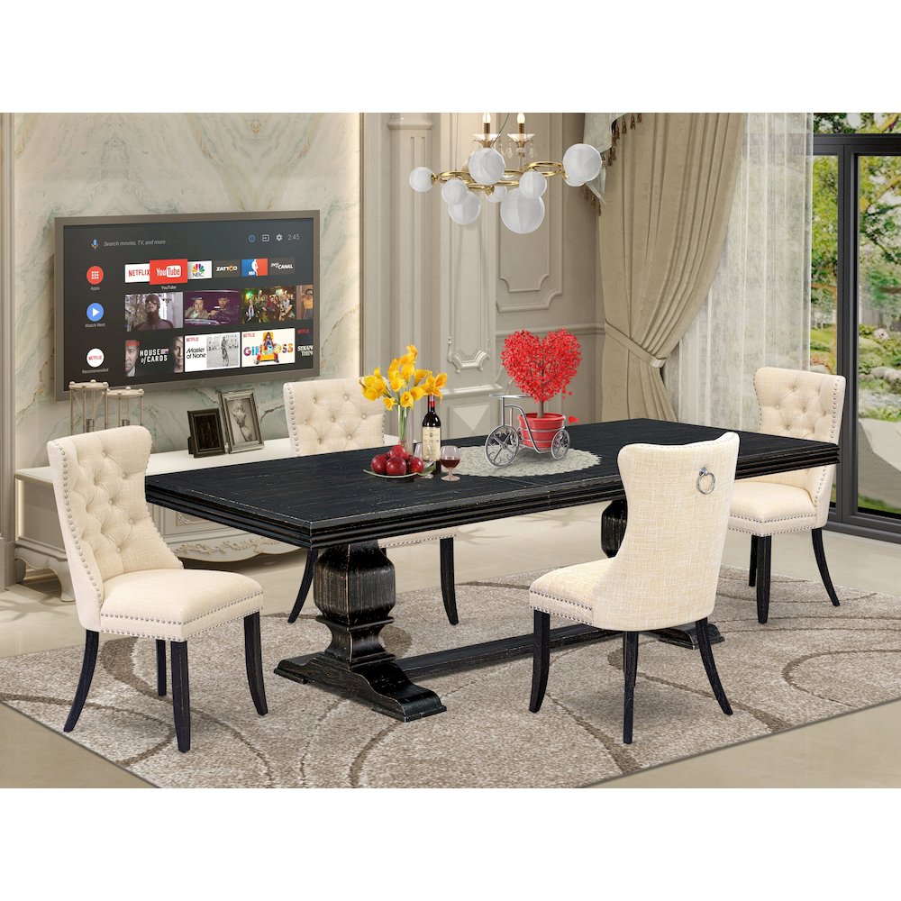 5 piece dining room set of a kitchen dining table and 4 kitchen chairs. Picture 5
