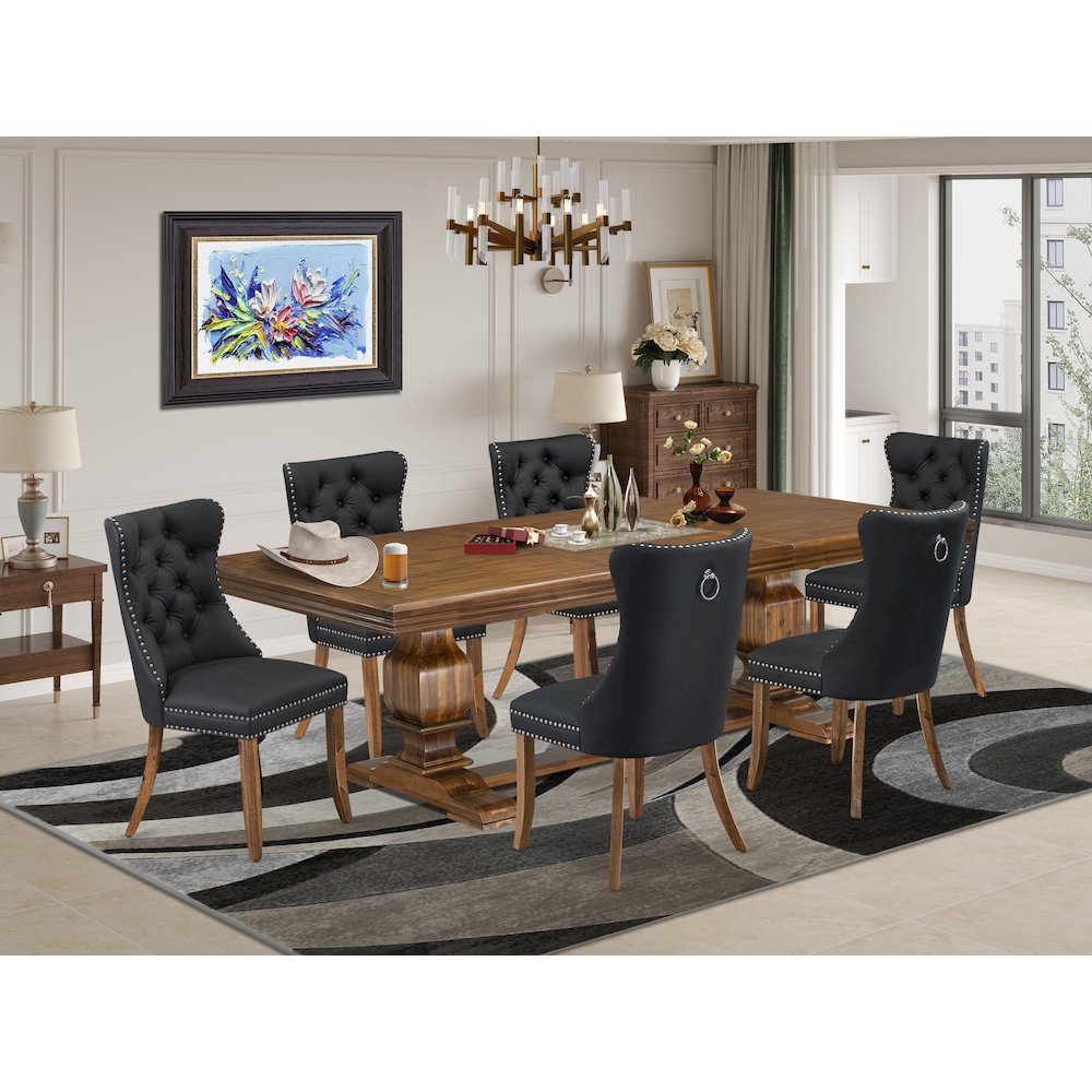 7 piece Dining Table Set of a Dining Table and 6 Dark Grey Dinner Chairs. Picture 5