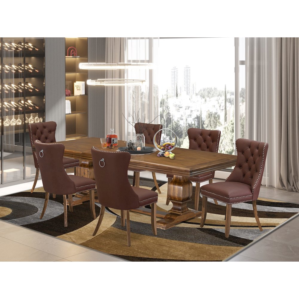 7 Pieces Dining Set Contains a Rectangle Kitchen Table and 6 Modern Chairs. Picture 5