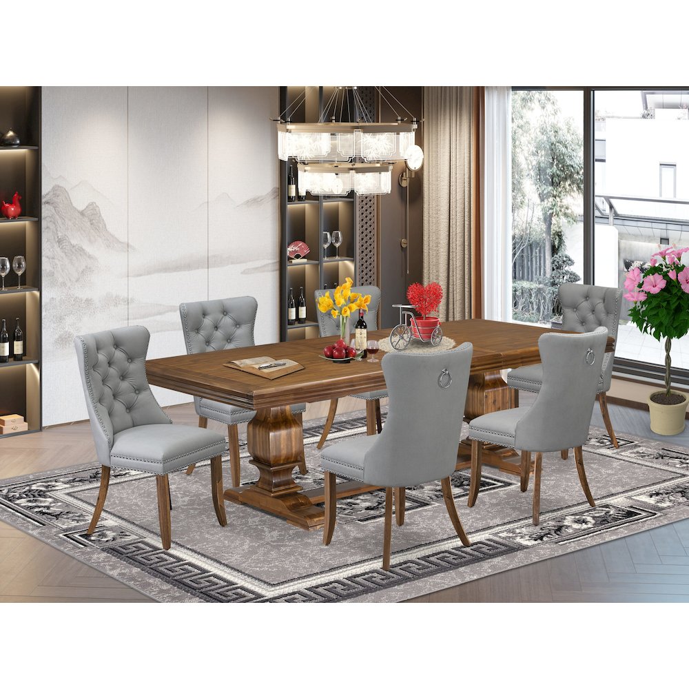 7 Pieces Dining Set Contains a Rectangle Kitchen Table and 6 Modern Chairs. Picture 5