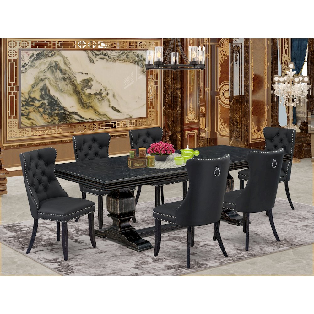 7 Pieces Dining Set Contains a Rectangle Kitchen Table and 6 Modern Chairs. Picture 5