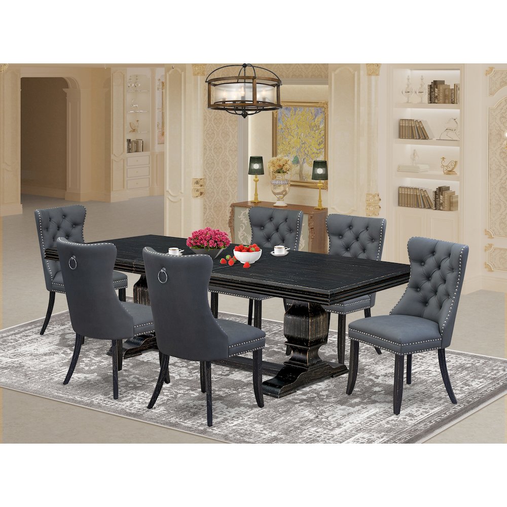 7 Pieces Dining Set Contains a Rectangle Kitchen Table and 6 Modern Chairs. Picture 5