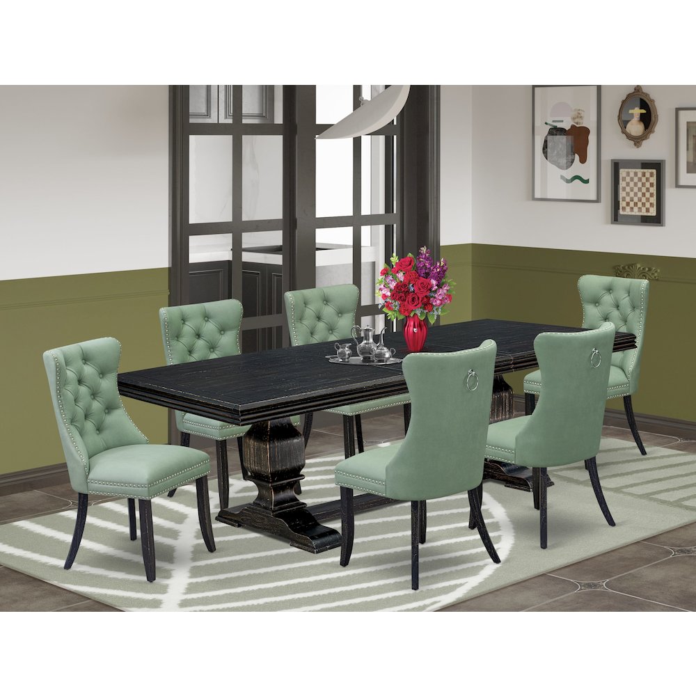7 Pieces Dining Set Contains a Rectangle Kitchen Table and 6 Modern Chairs. Picture 5