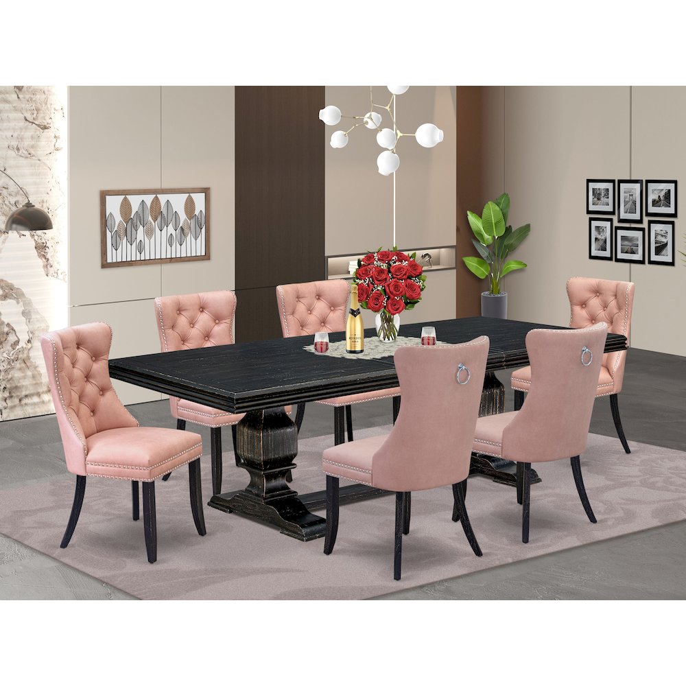 7 Pieces Dining Set Contains a Rectangle Kitchen Table and 6 Modern Chairs. Picture 5