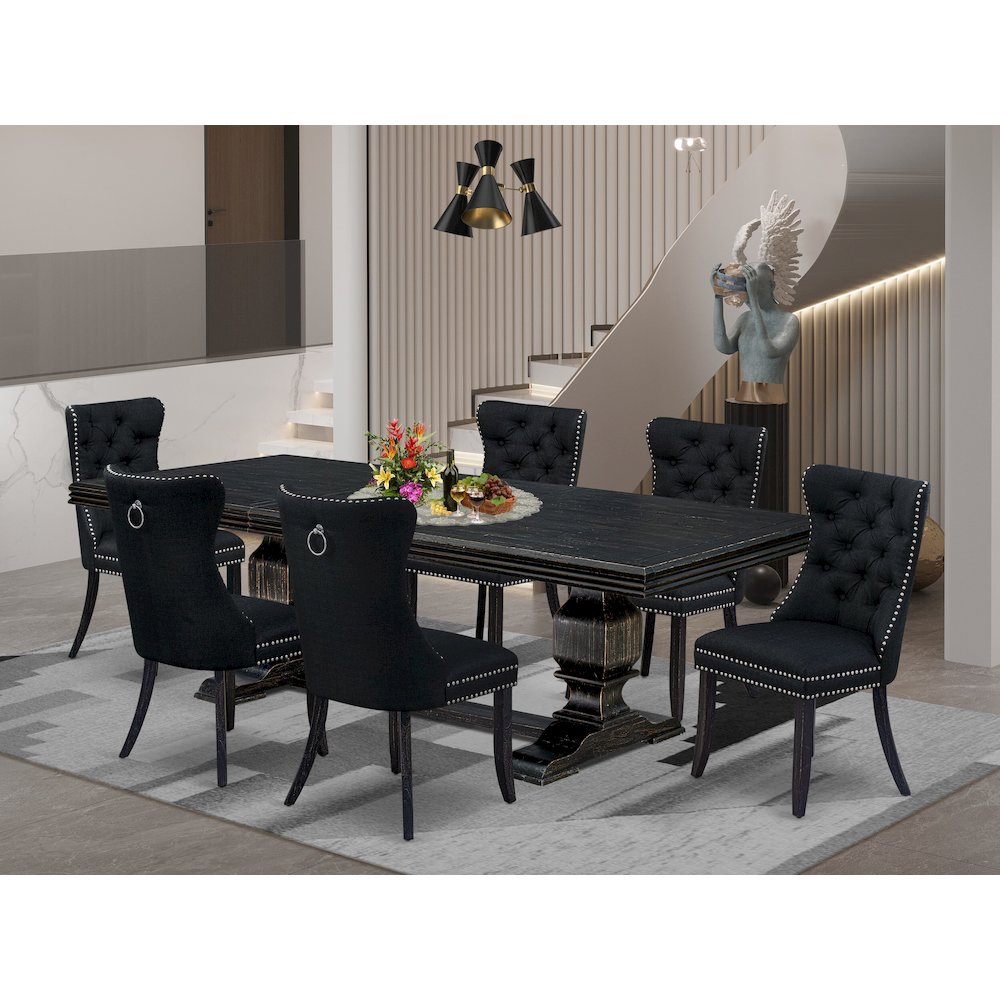 7 piece kitchen set a consists of table and 6 Linen Fabric modern chairs. Picture 5