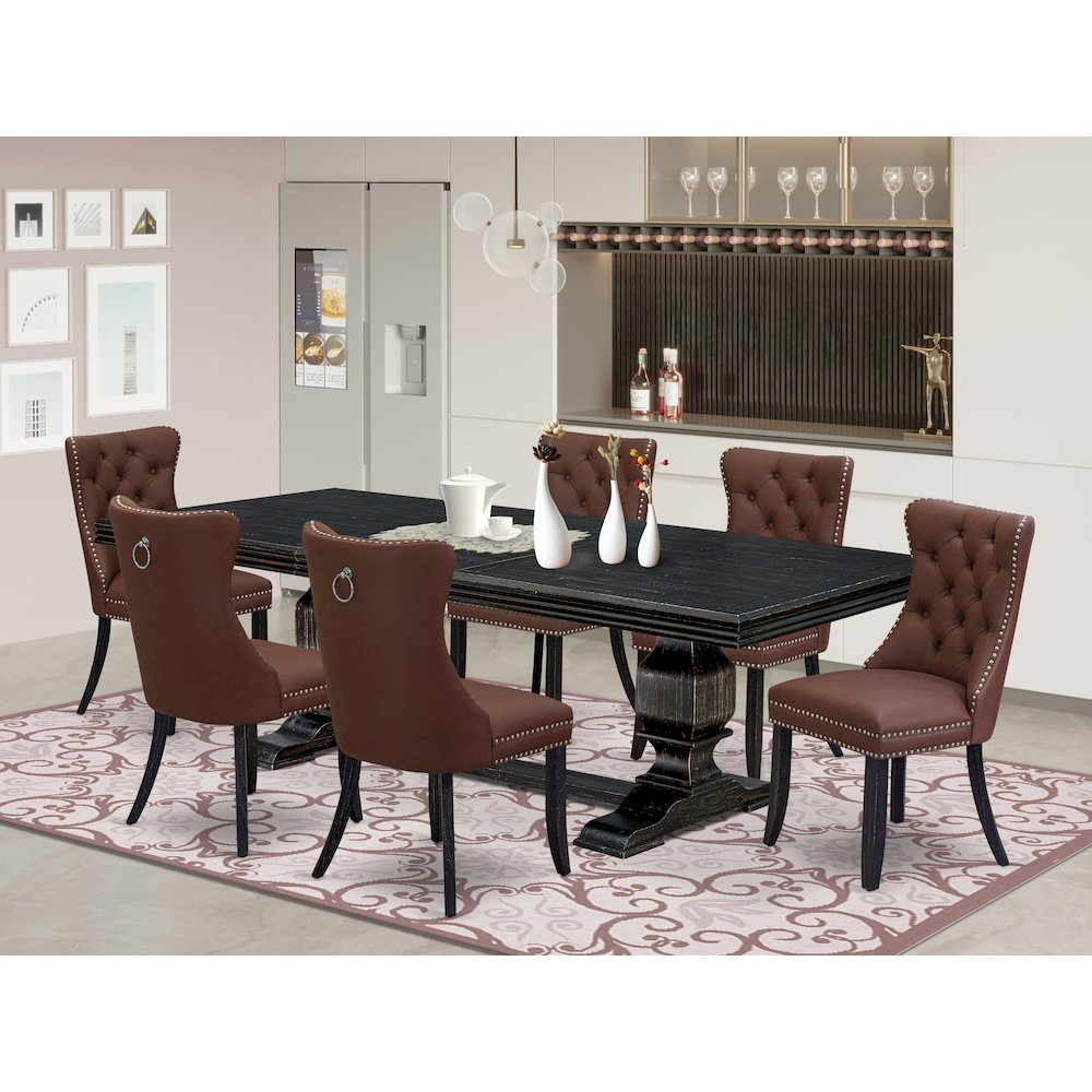 7 piece dining table set a dinner table and 6 Faux Leather dining chairs. Picture 5