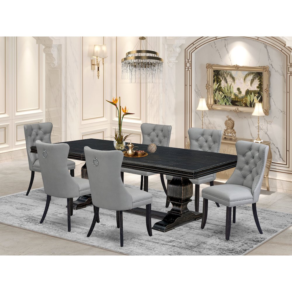 7 piece dining set a rectangular table and 6 Faux Leather dining Chairs. Picture 5