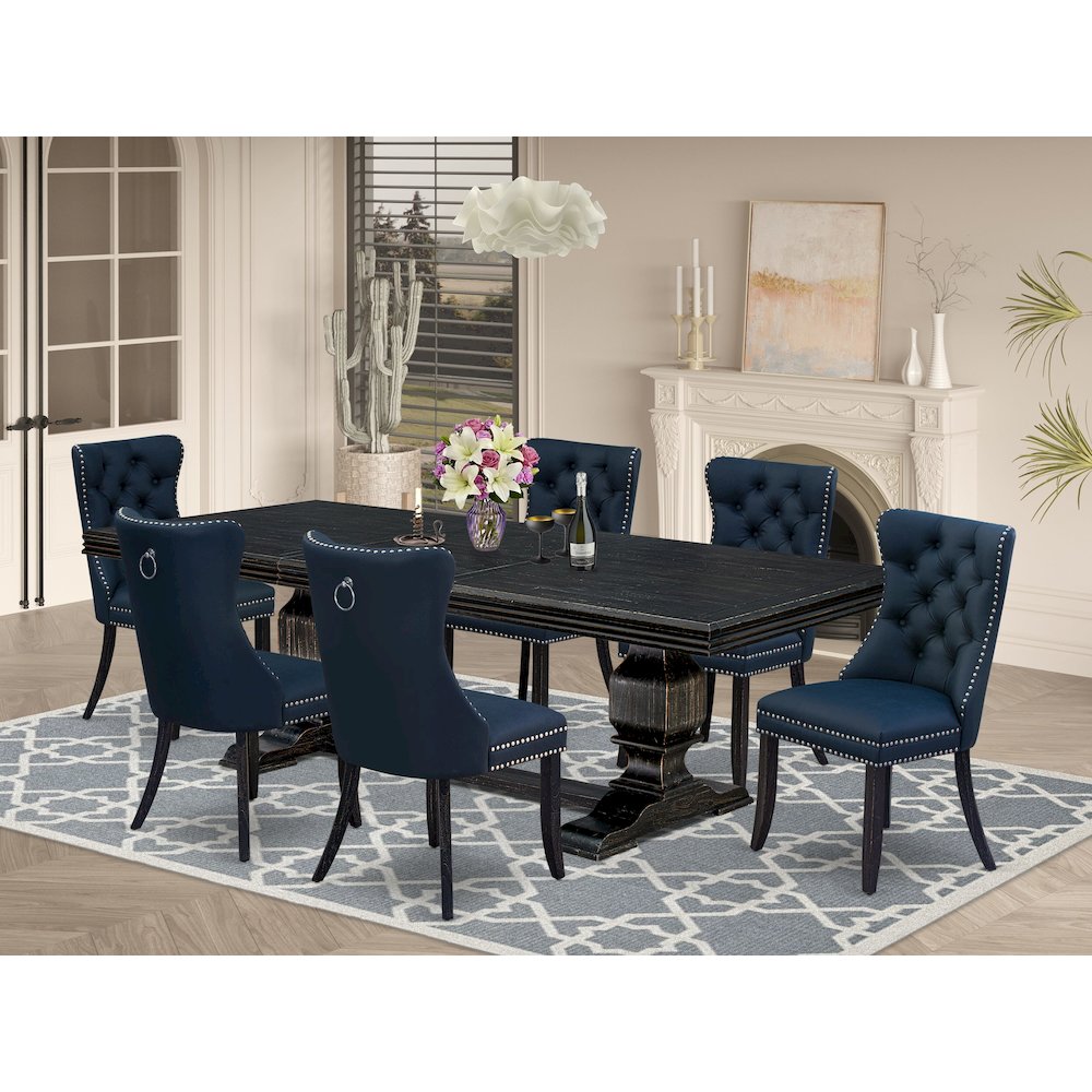7 piece dining room set a rectangular table and 6 Faux Leather parson Chairs. Picture 5