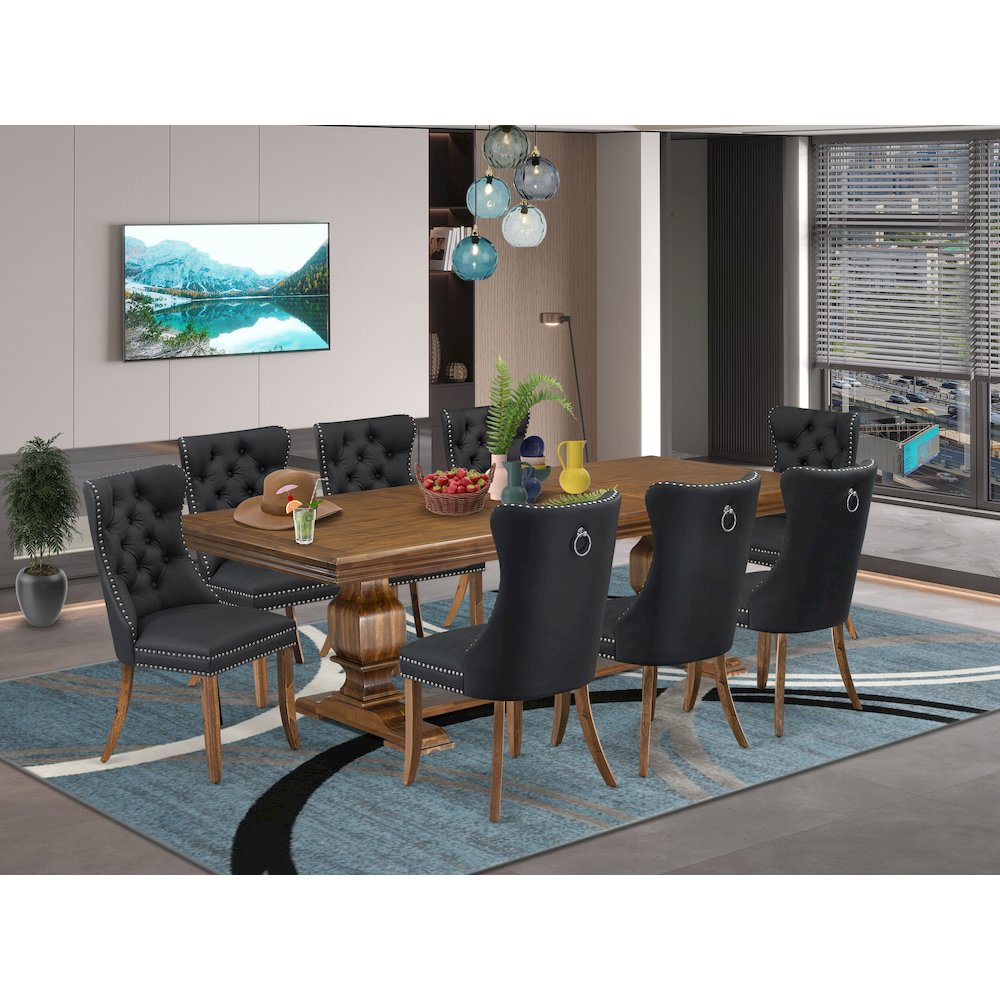 9 piece Dining Table Set a Modern Dining Table and 8 Dark Grey Kitchen Chairs. Picture 5