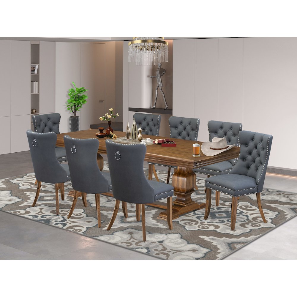 9 piece Dining Table Set consists of a Kitchen Table and 8 Dining room Chairs. Picture 5