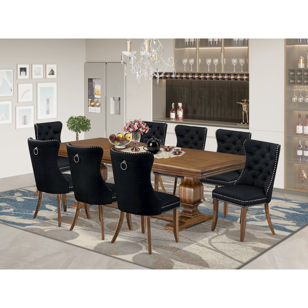 9 Pieces Dining Table Set a Rectangle Table and 8 Linen fabric Dining Chairs. Picture 5