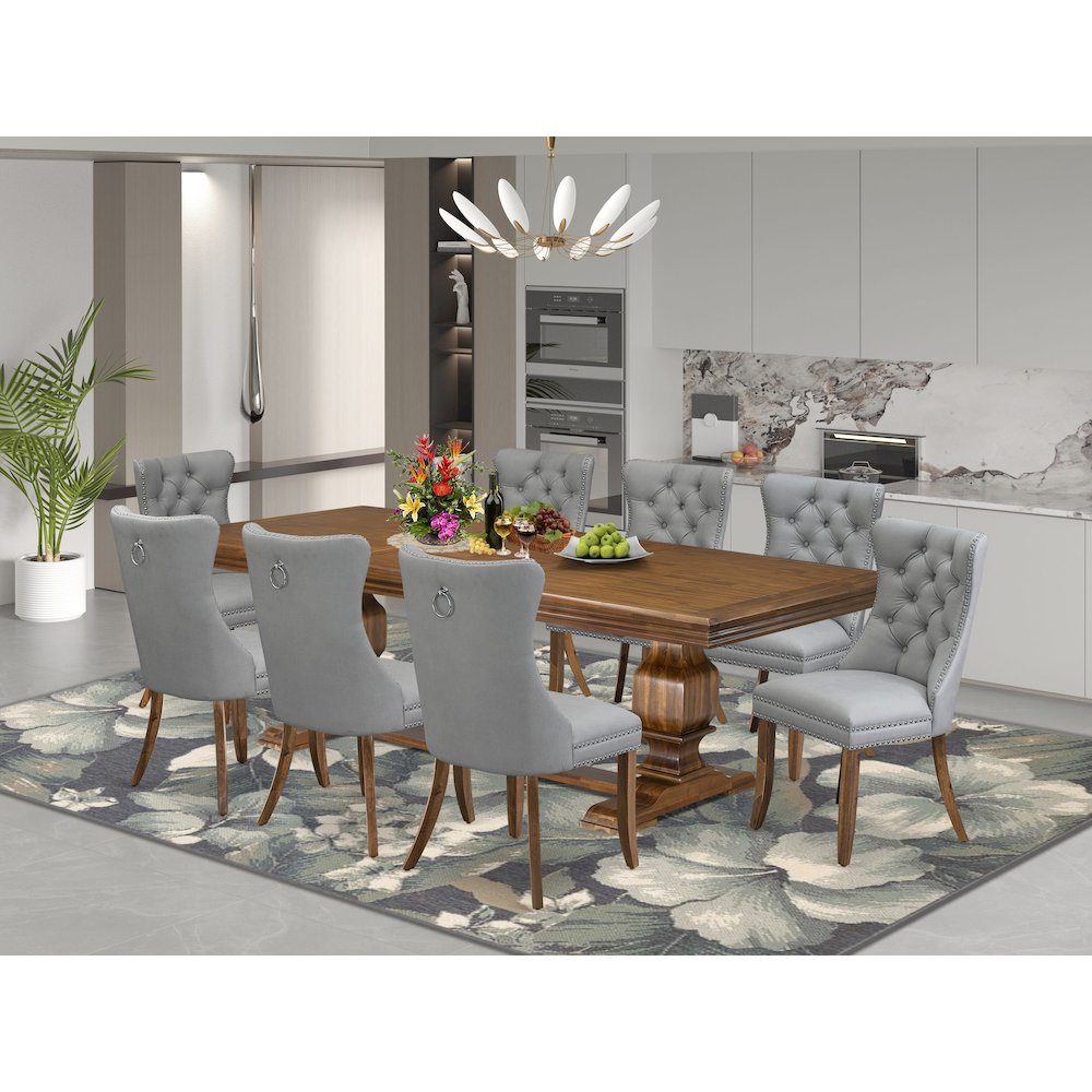 9 Pieces Dining Table Set a Rectangle Table and 8 Dining Chairs, Antique Walnut. Picture 5