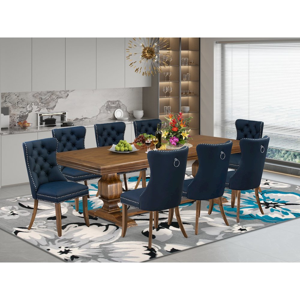 9 Pieces Dining Table Set a Rectangle Table and 8 Dining Chairs, Antique Walnut. Picture 5