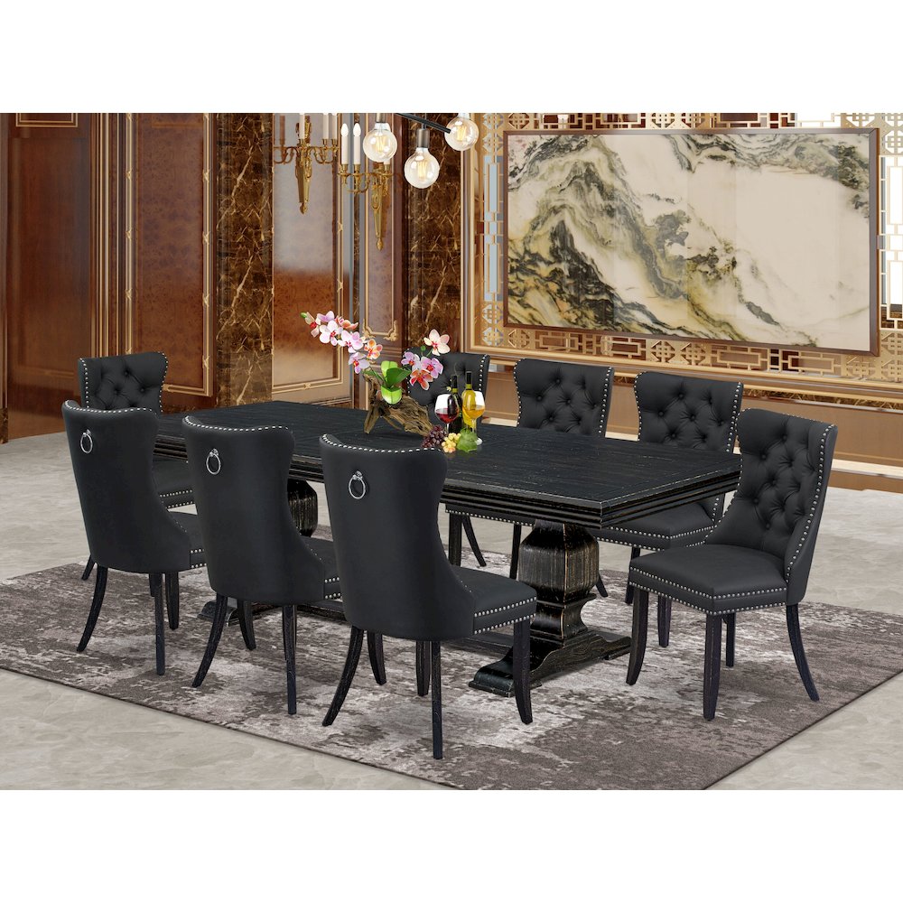 9 Pieces Dining Table Set a Rectangle Table and 8 Dining Chairs. Picture 5