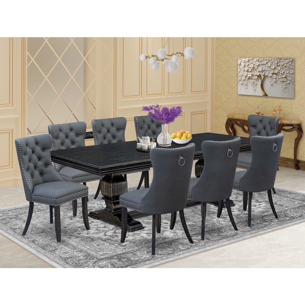 9 Pieces Dining Table Set a Rectangle Table and 8 Dining Chairs. Picture 5