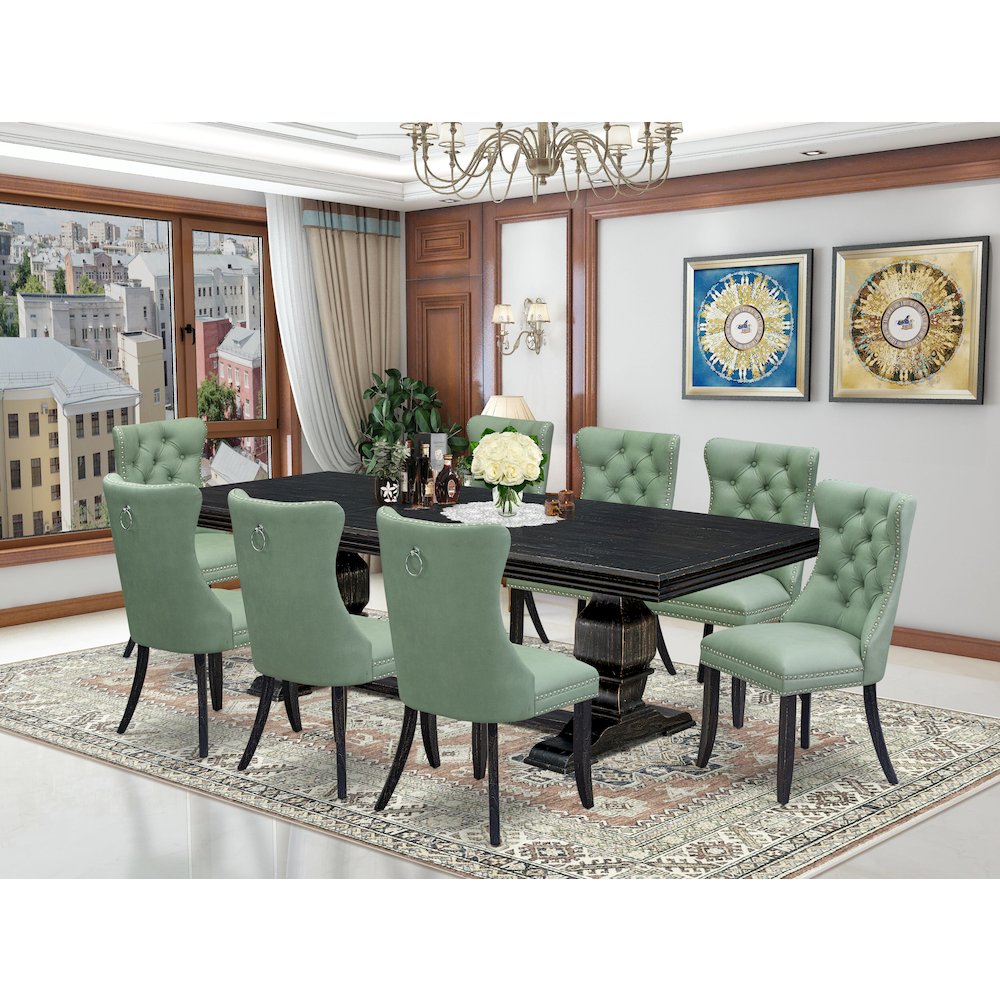 9 Pieces Dining Table Set a Rectangle Table and 8 Dining Chairs. Picture 5