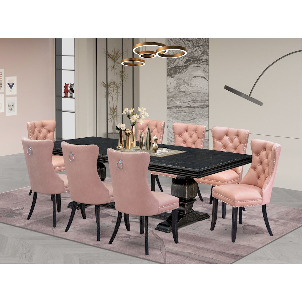 9 Pieces Dining Table Set a Rectangle Table and 8 Dining Chairs. Picture 5