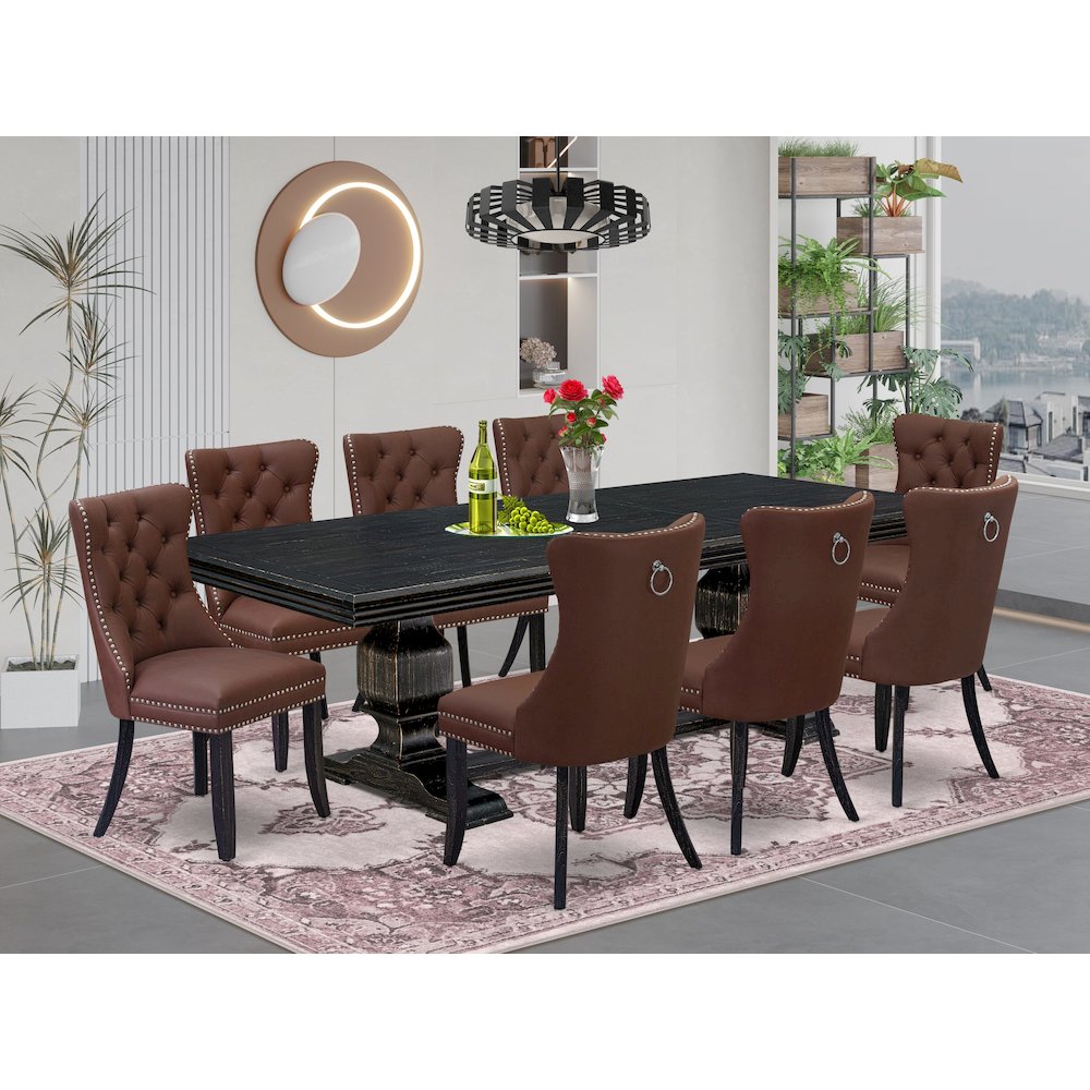 9 piece dining room set a dining table and 8 Faux Leather dining Chairs. Picture 5