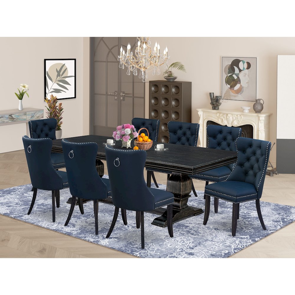 9 piece kitchen table set a dinner table and 8 Faux Leather dining Chairs. Picture 5