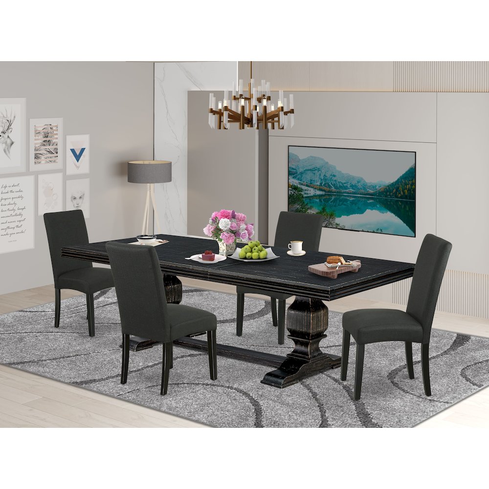5 piece dining room set of a kitchen table and 4 Linen Fabric dining chairs. Picture 5