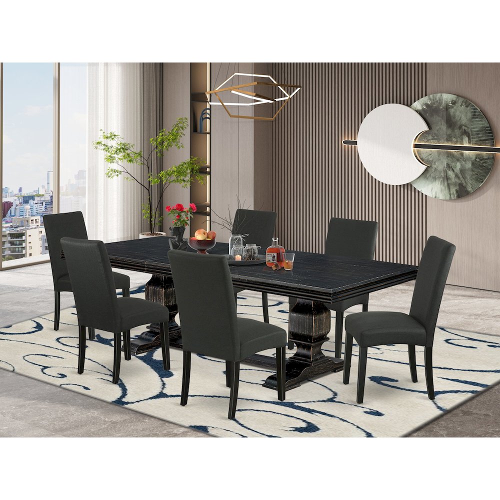 7 piece kitchen dining set of a rectangular table and 6 dining chairs. Picture 5
