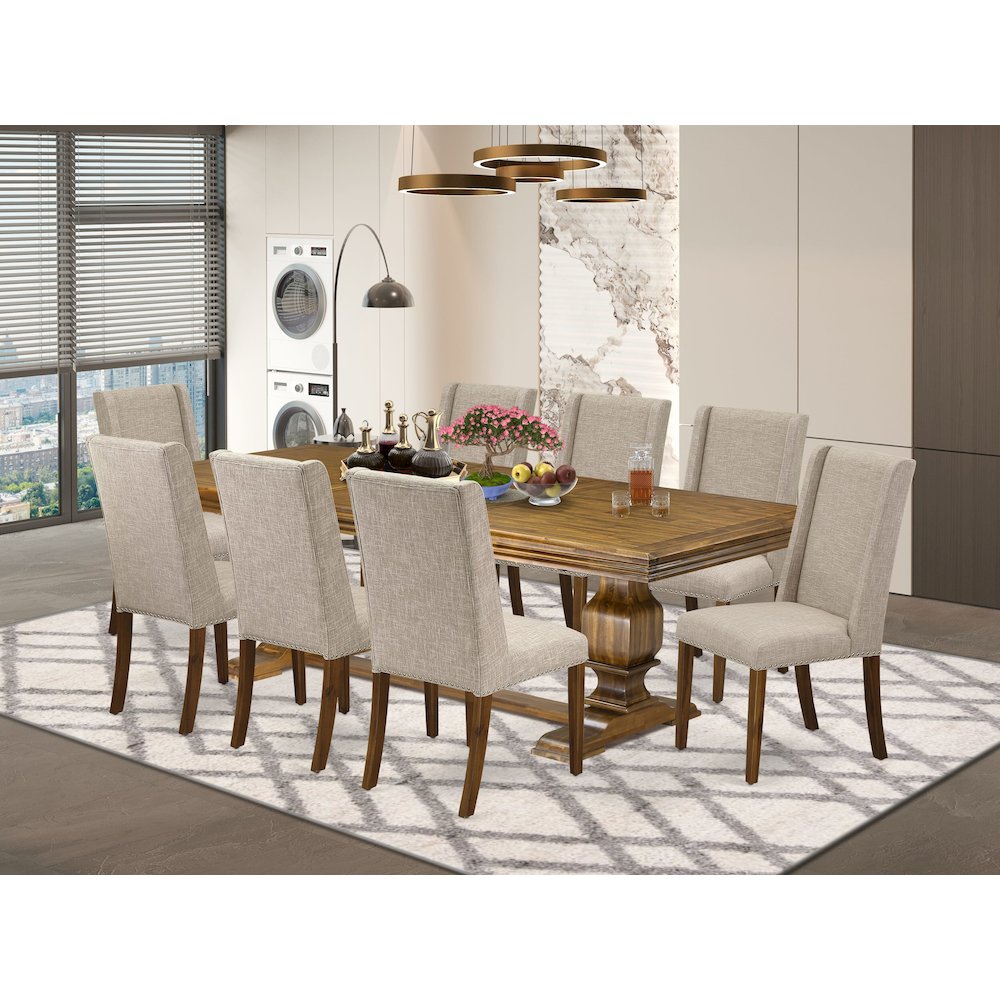 9 piece kitchen table set a kitchen table and 8 Linen Fabric dining chairs. Picture 5