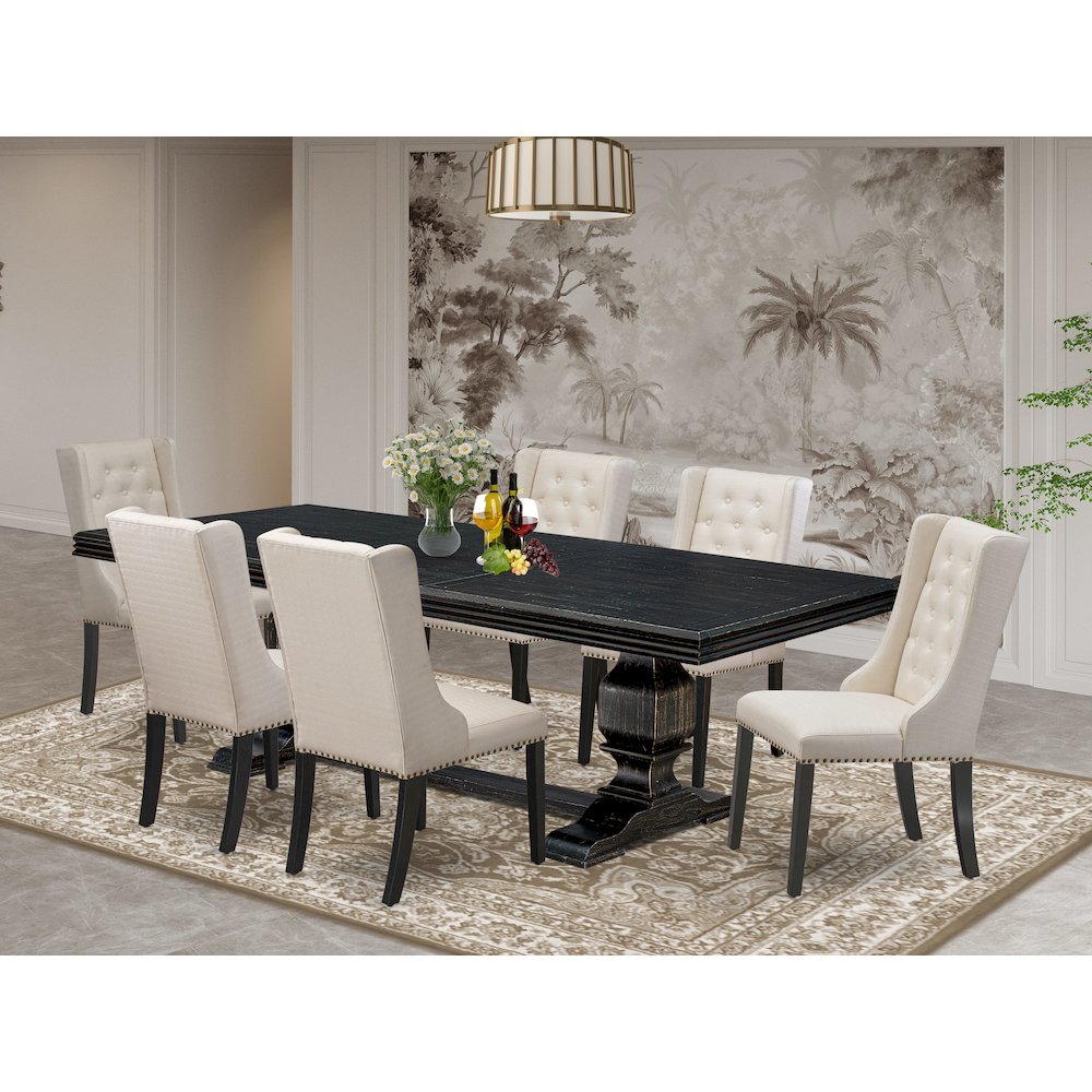 7 piece dining set of a dining table and 6 kitchen chairs & black legs. Picture 5