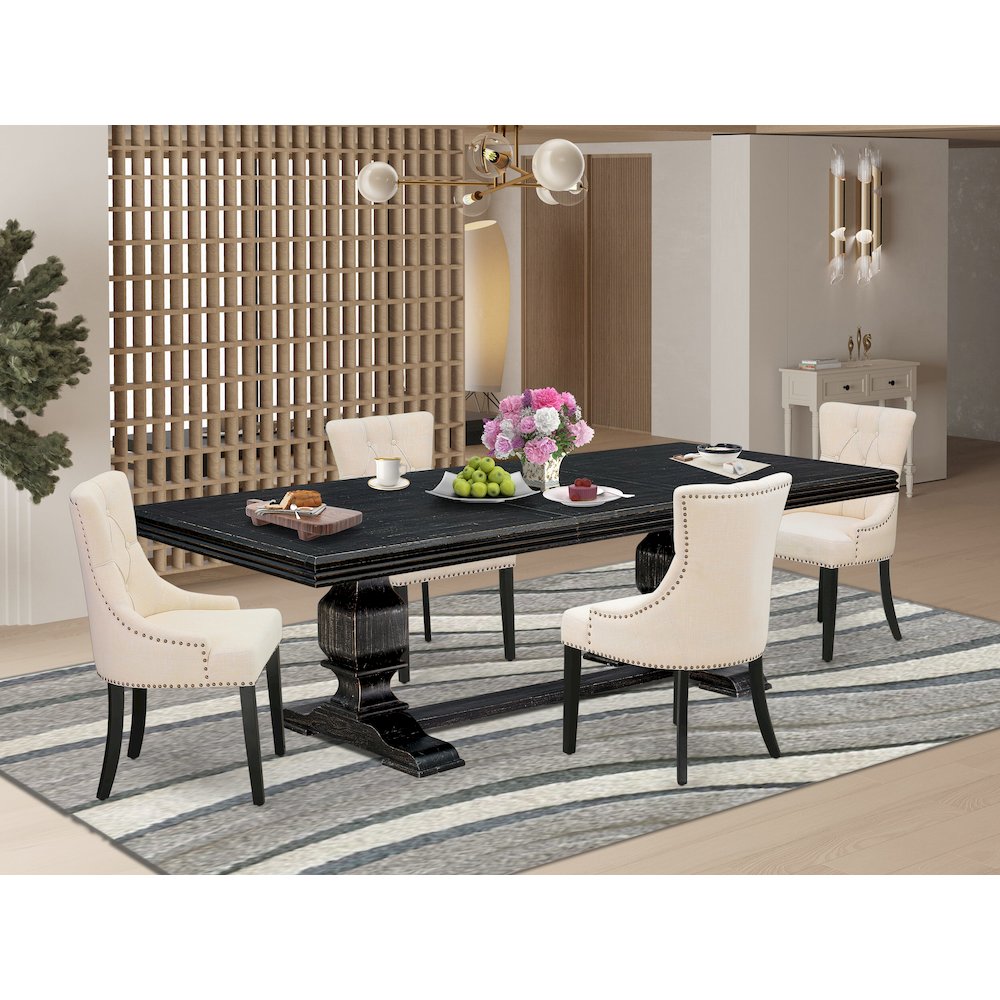 5 piece kitchen table set of a dining table & 4 dining chairs & black legs. Picture 5