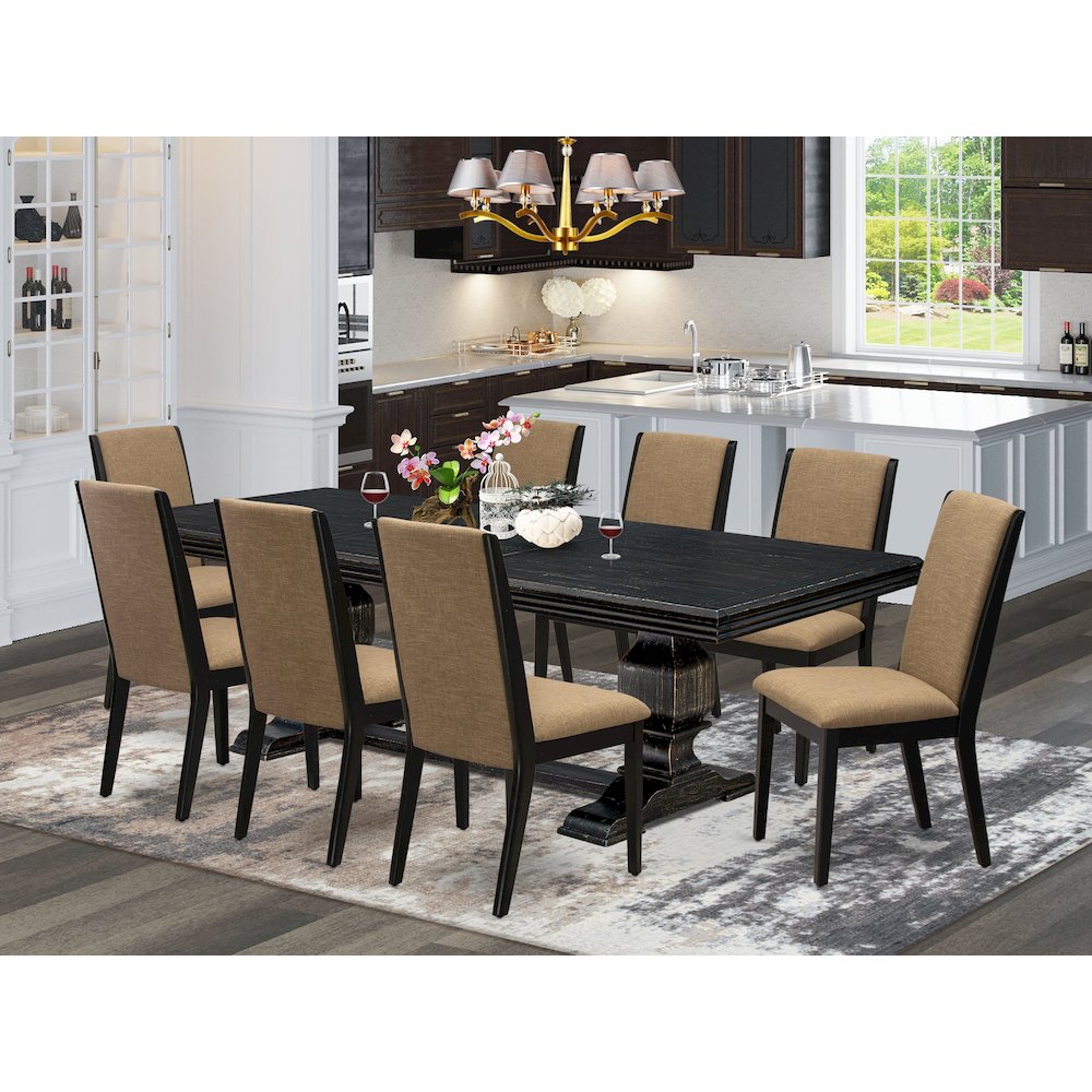 9 Pieces Dining set of a Rectangular Kitchen Table and 8 Dining Chairs. Picture 5